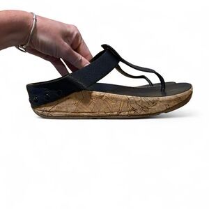 Fitflop Ibiza cork wedge thong toe‎ leather sandals size 7